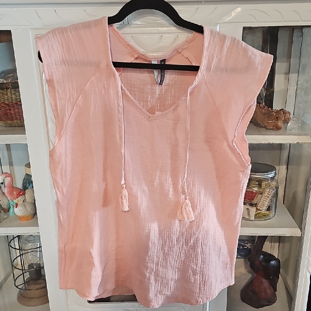 Elegant Pink Women's Blouse with Tassel Detail